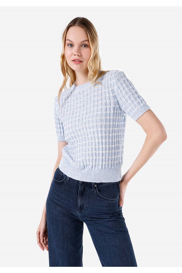 Regular Fit Kadın Mavi Kazak - 1