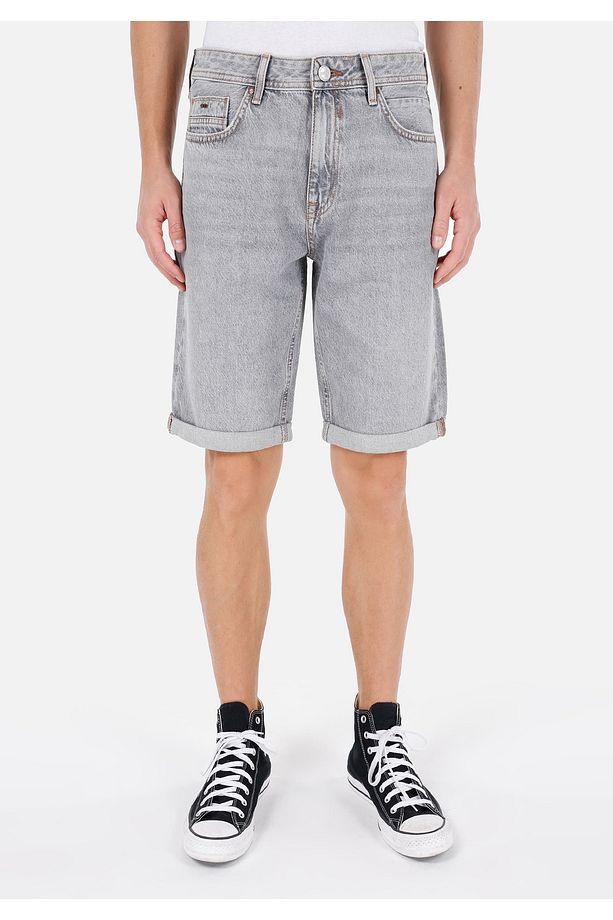 Regular Fit Orta Bel Erkek Gri Jean Şort - 4