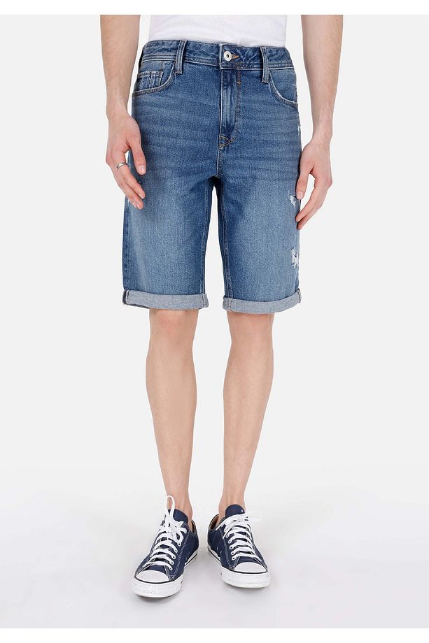 Regular Fit Orta Bel Erkek İndigo Jean Şort - 4