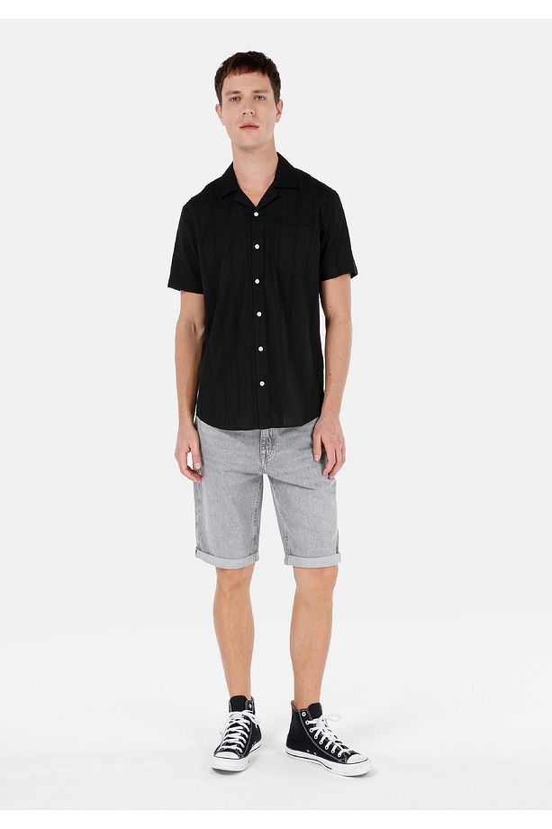 Regular Fit Orta Bel Erkek Gri Jean Şort - 1