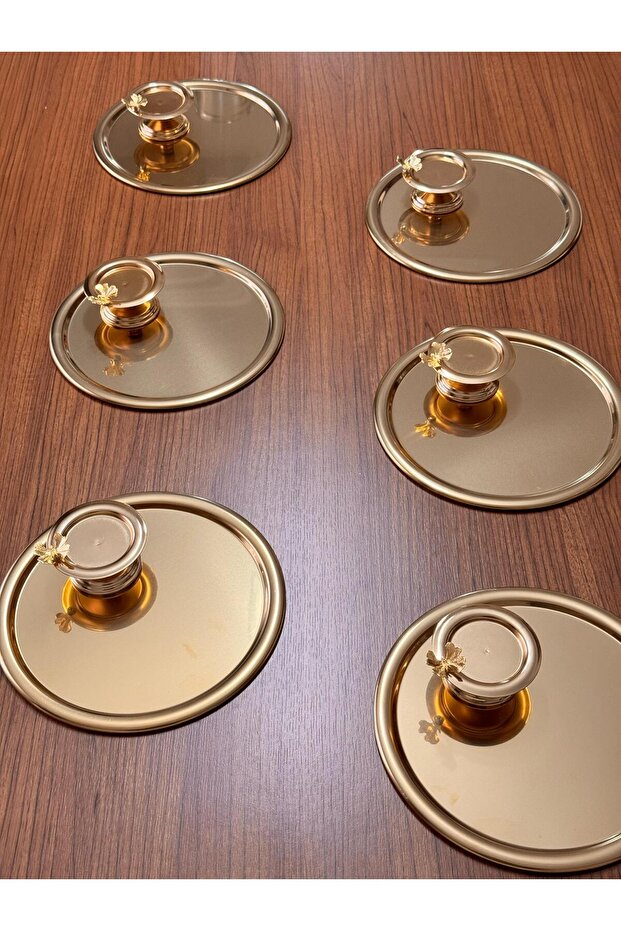 Gold Luxury 6-Piece Delight Bowl with Butterfly Coffee, Tea, Cake Presentation Tray Decorative Coated