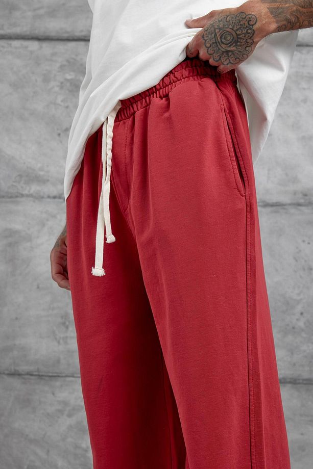 Kırmızı Yıkamalı Basic Baggy Eşofman - 2