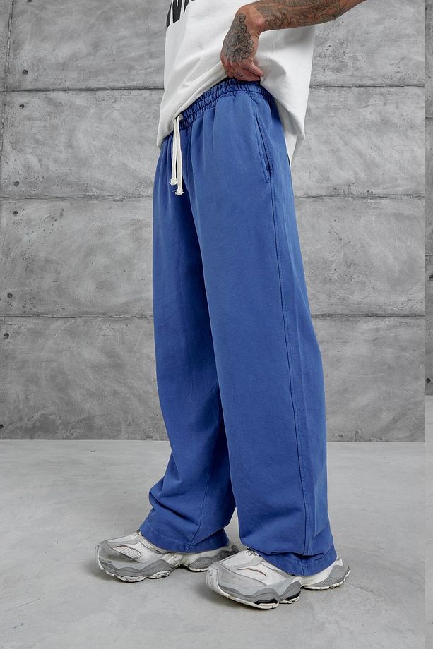 Mavi Yıkamalı Basic Baggy Eşofman - 1
