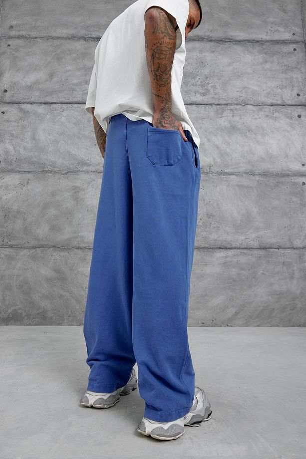 Mavi Yıkamalı Basic Baggy Eşofman - 5