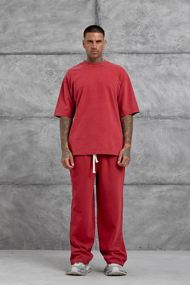 Kırmızı Yıkamalı Basic Baggy Eşofman - 4