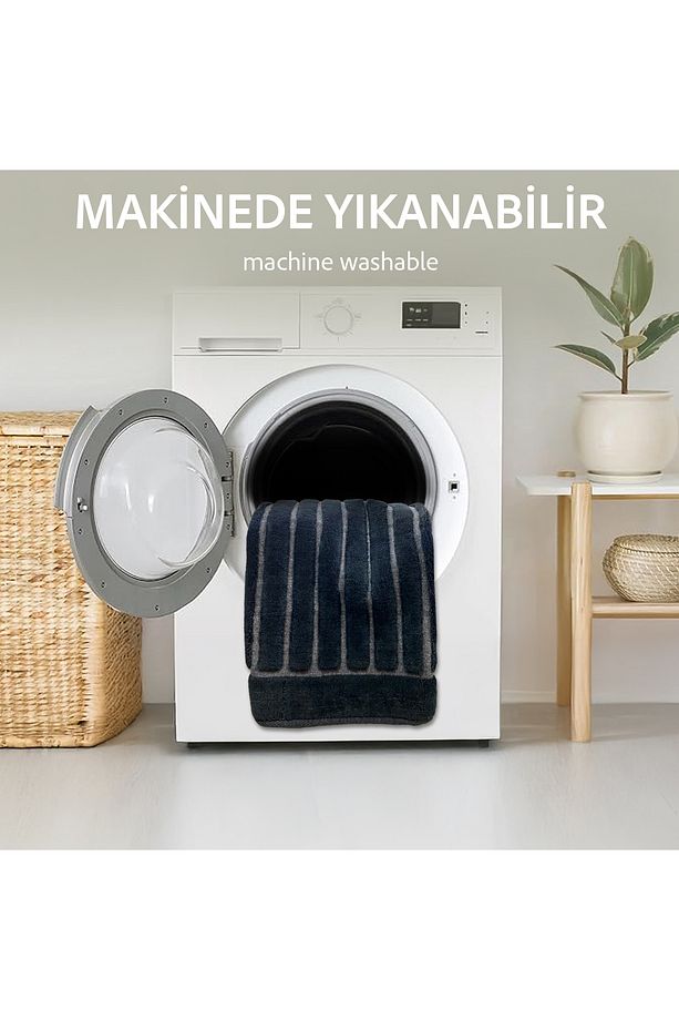 Line Antrasit Doğal Pamuklu 2'li Banyo Halısı Paspası Seti Makinede Yıkanabilir Klozet Takımı - 7