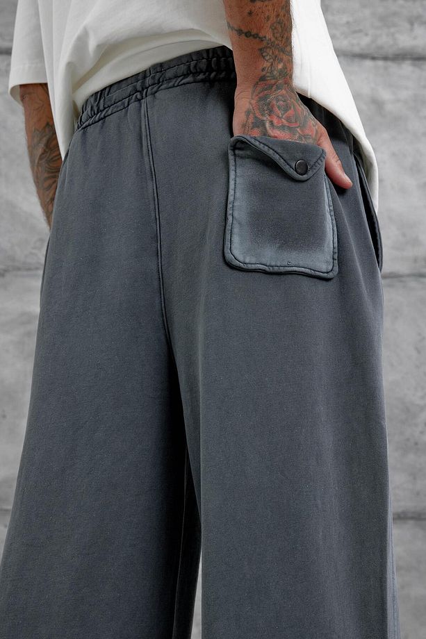 Füme Paça Lastikli Yıkamalı Baggy Eşofman Altı - 6