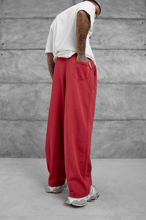Kırmızı Yıkamalı Basic Baggy Eşofman - 5