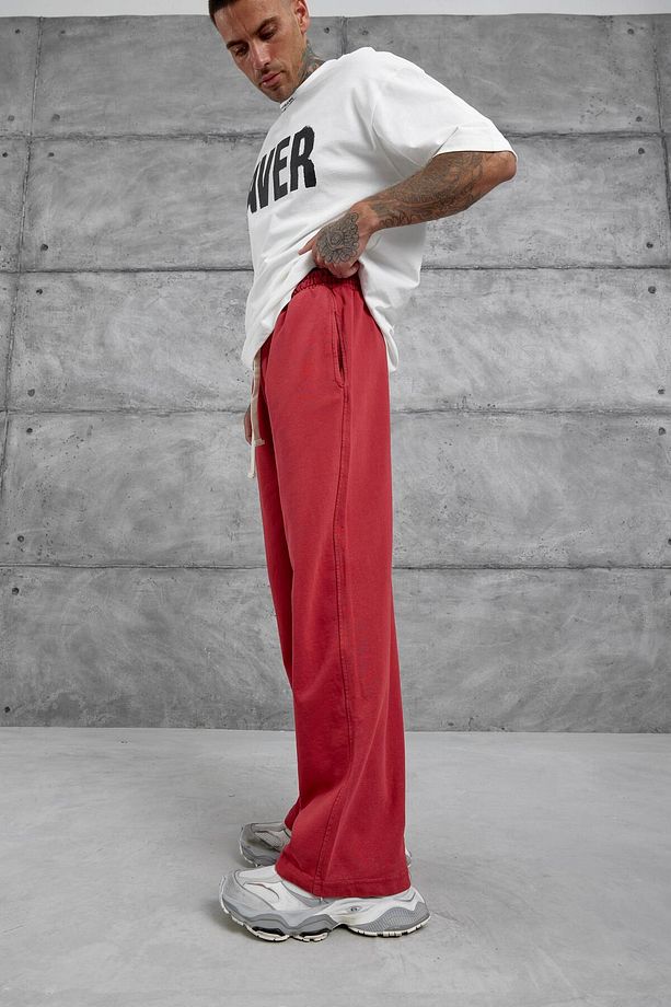Kırmızı Yıkamalı Basic Baggy Eşofman - 3