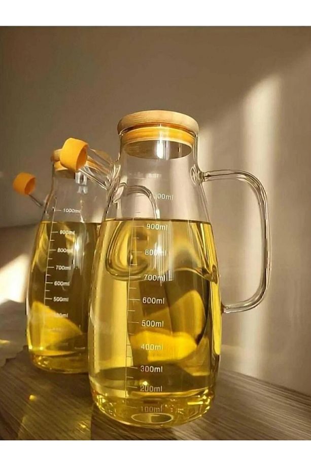 Bambu yağlık 1000ml tombul model cam - 1