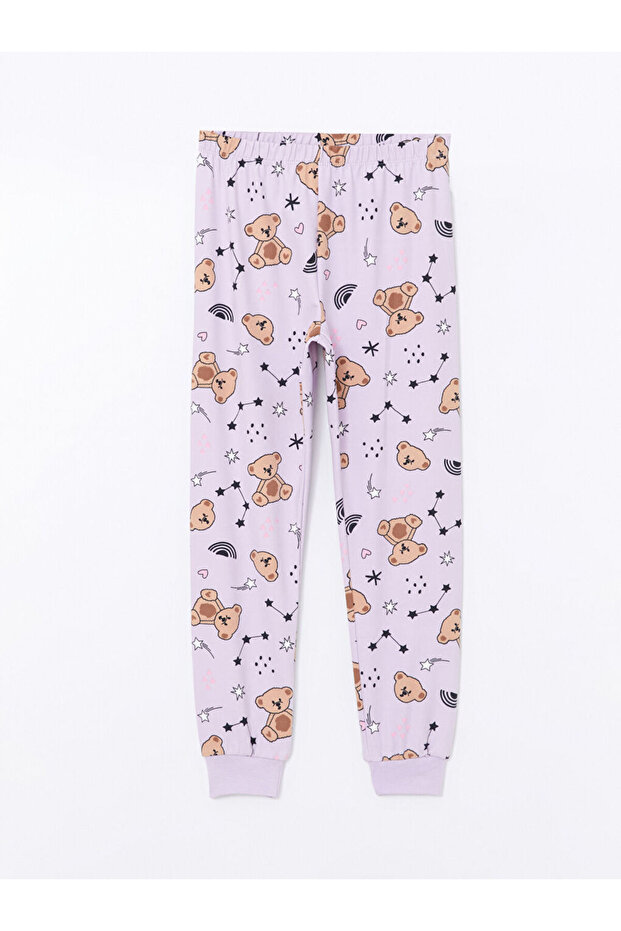 LCW Bisiklet Yaka Ayı Teddy Baskılı Kız Çocuk Pijama Takımı - 7