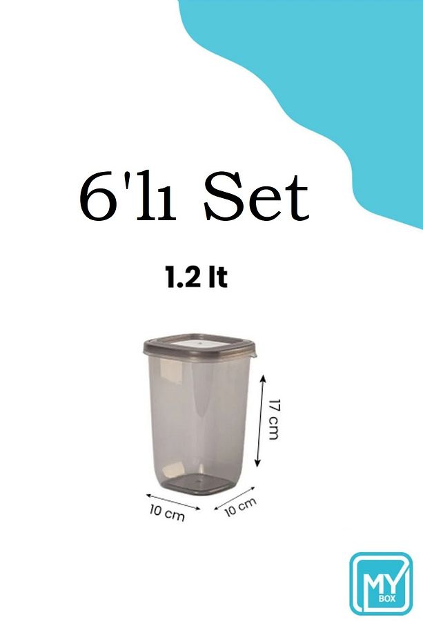 6'lı Kare Erzak Saklama Kabı Seti - Sızdırmaz Kapaklı Çok Amaçlı Bakliyat Saklama Kutusu - 1200 ml - 5
