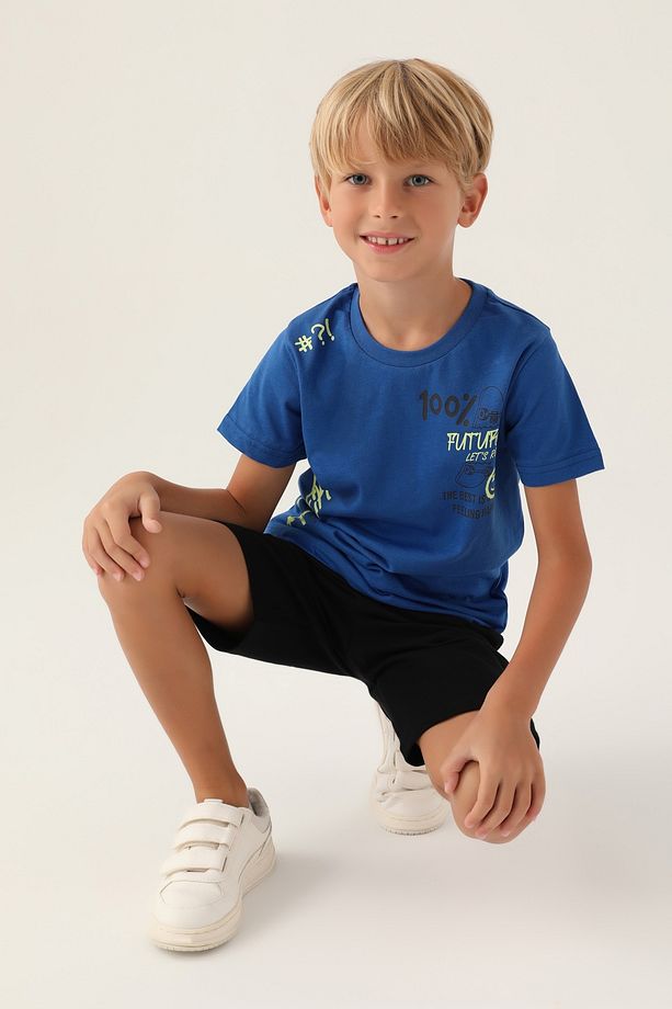 Erkek Çocuk Skateboard Baskılı Kısa Kol Şort Pijama Takımı - 3