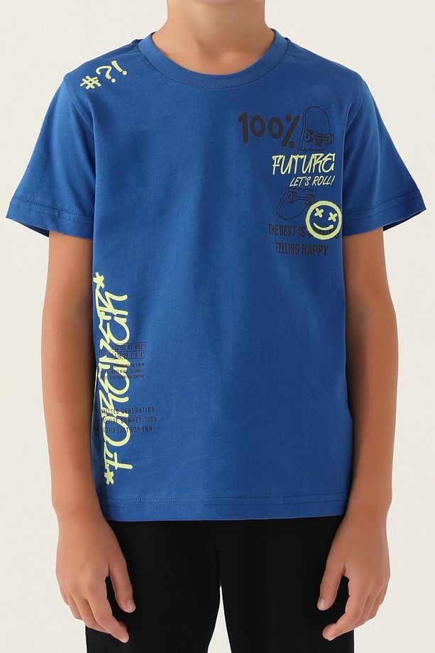 Erkek Çocuk Skateboard Baskılı Kısa Kol Şort Pijama Takımı - 4