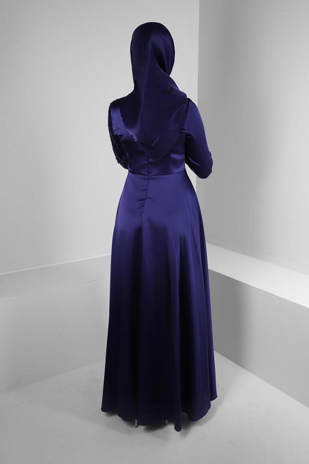 TAŞ İŞLEMELİ DRAPE DETAYLI ABİYE ELBİSE 50352 - 3