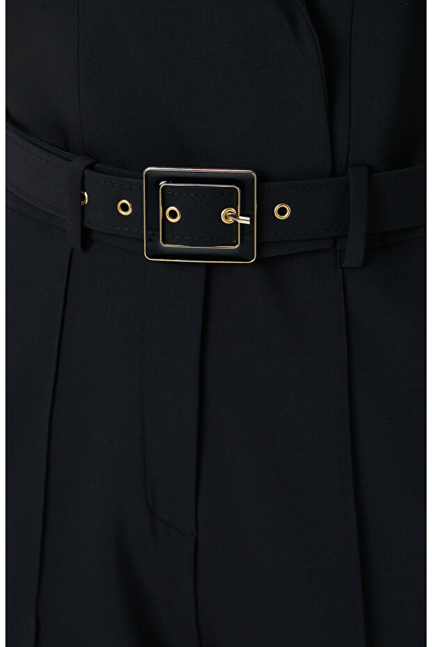 Siyah Yün Karışımlı Tulum - 7