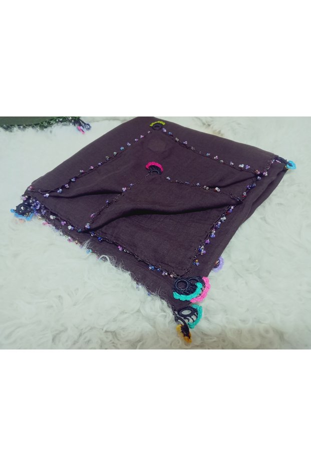 100% Cotton Ezgi Scarf with Floral Pattern Motifs, Crochet and Beaded Embroidery, Yazma, Fular, Yemeni, Mevlüt Cover