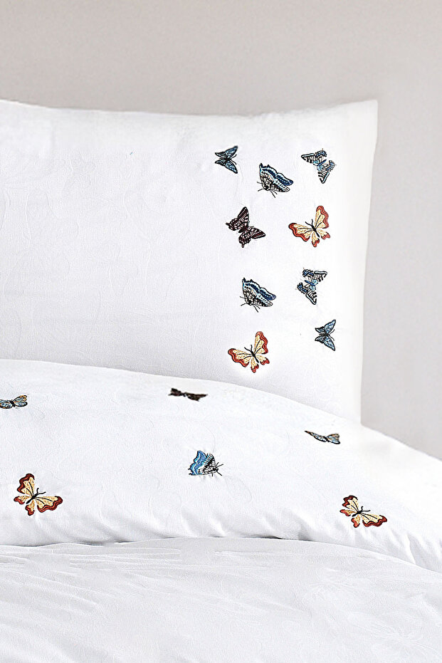 Lorea Kelebek Nakışlı %100 Pamuk Çift Kişilik Nevresim Seti - 3