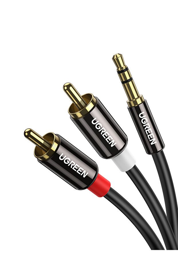 كابل أسود بطول 2 متر، من موصل ذكر 3.5 ملم إلى موصلين RCA ذكر