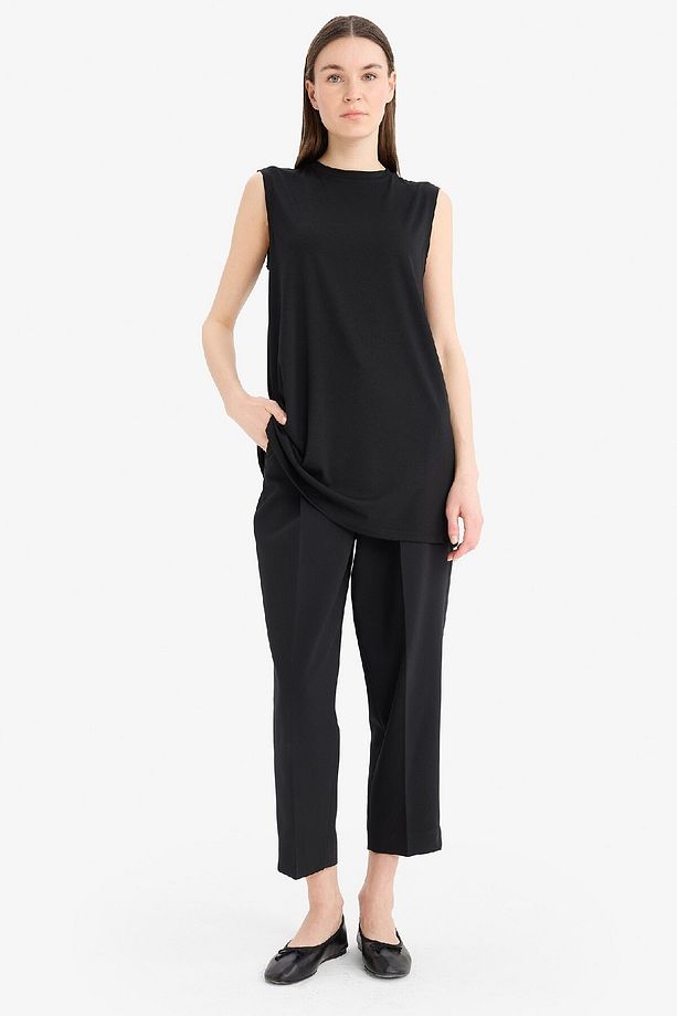 Regular Fit Bisiklet Yaka Basic Düz Kolsuz Siyah Tesettür Tişört Tunik A8352ax25sp - 2