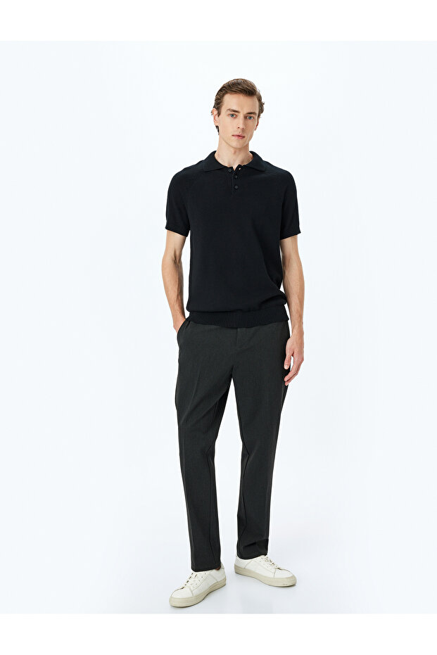 Cotton Buttoned Polo Neck Short Sleeve Knitwear T-Shirt
