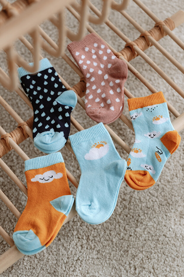 Cloud Patterned 5-Piece Socks - 2