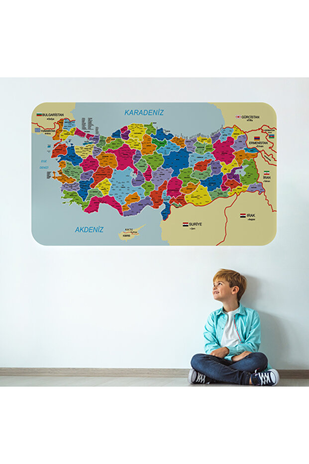 Educational and Instructional Detailed Decorative Neighbor Turkey Map Wall Sticker-3845