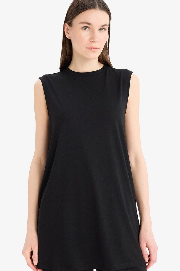 Regular Fit Bisiklet Yaka Basic Düz Kolsuz Siyah Tesettür Tişört Tunik A8352ax25sp - 4