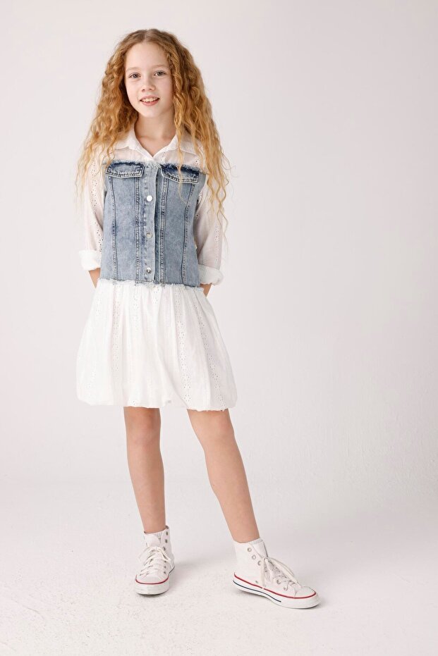 فستان من قماش الدنيم - أزرق - 3