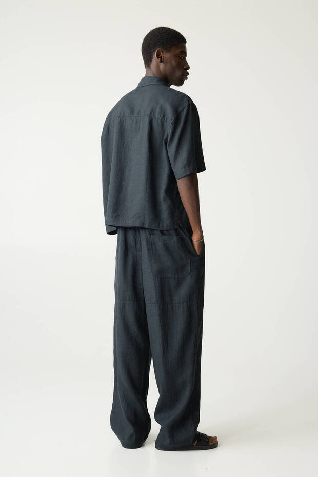 %100 keten boxy fit gömlek - 4