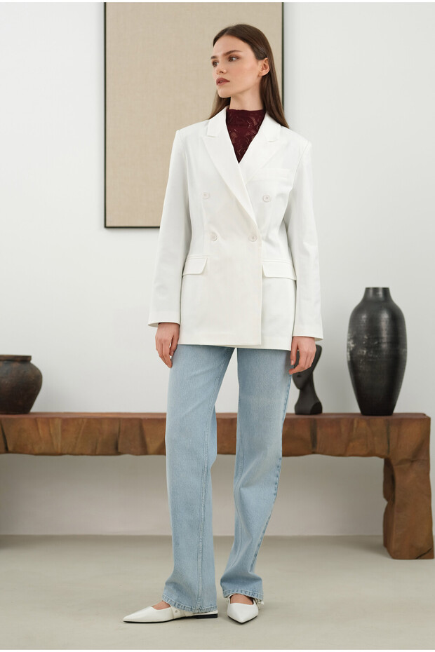 Bele Oturtmalı Ceket Ekru - 3