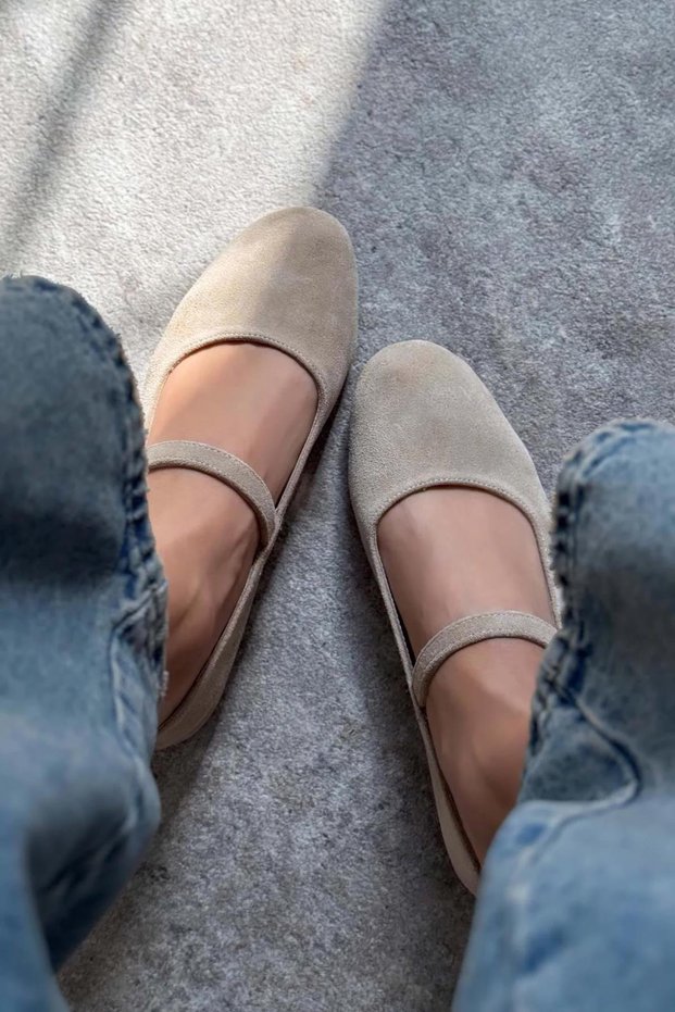 Grace Ankle Tie Genuine Leather Suede Women's Shoes Beige
