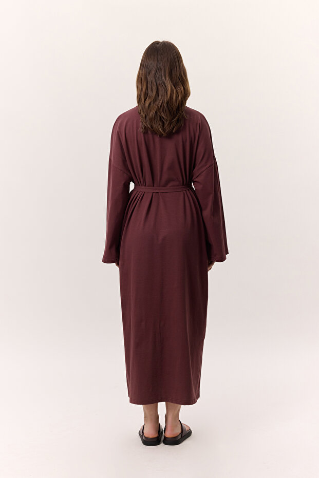 OVERSIZE UZUN RAHAT ELBİSE BORDO - 6