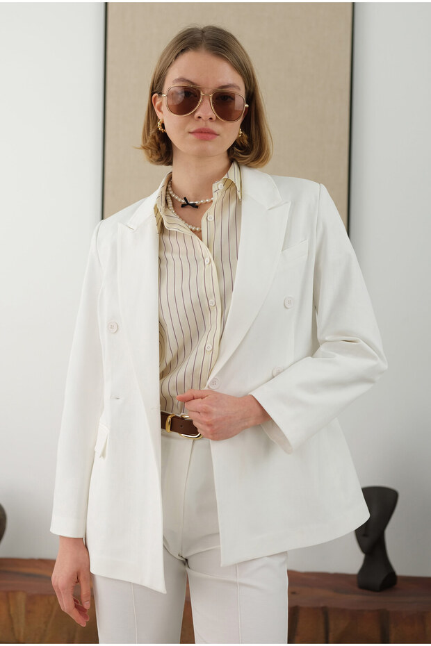 Bele Oturtmalı Ceket Ekru - 2