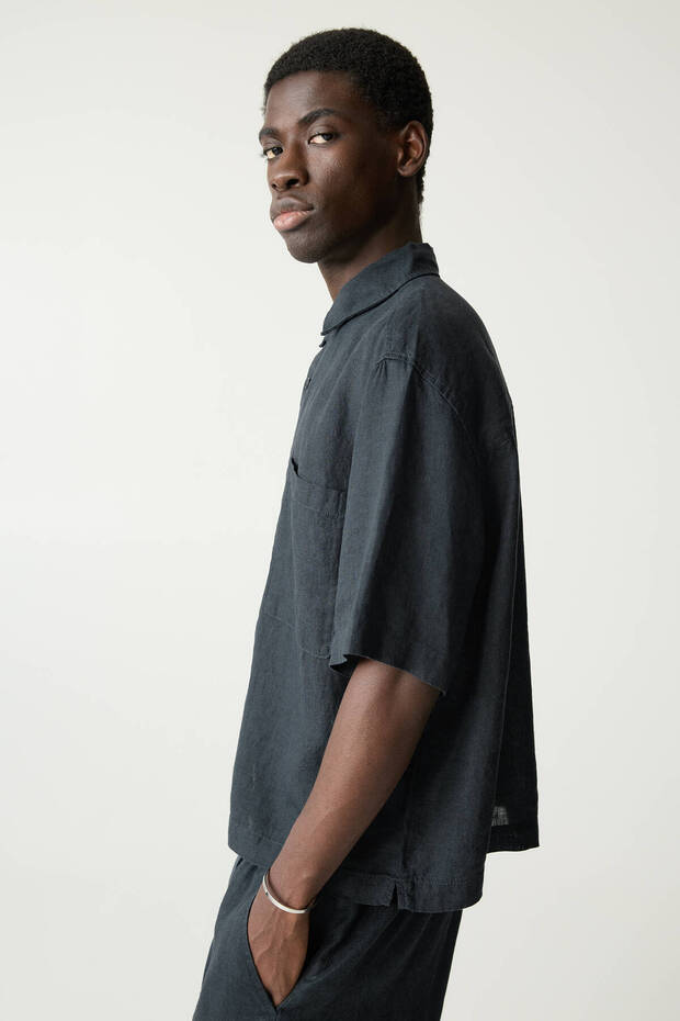 %100 keten boxy fit gömlek - 3