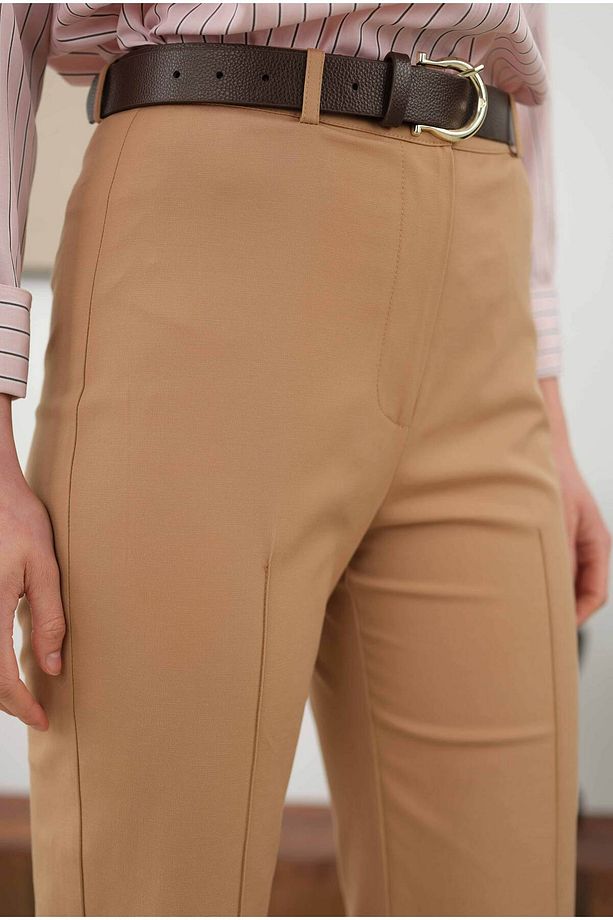 Önü Yarım Nervürlü Pantolon Camel - 2
