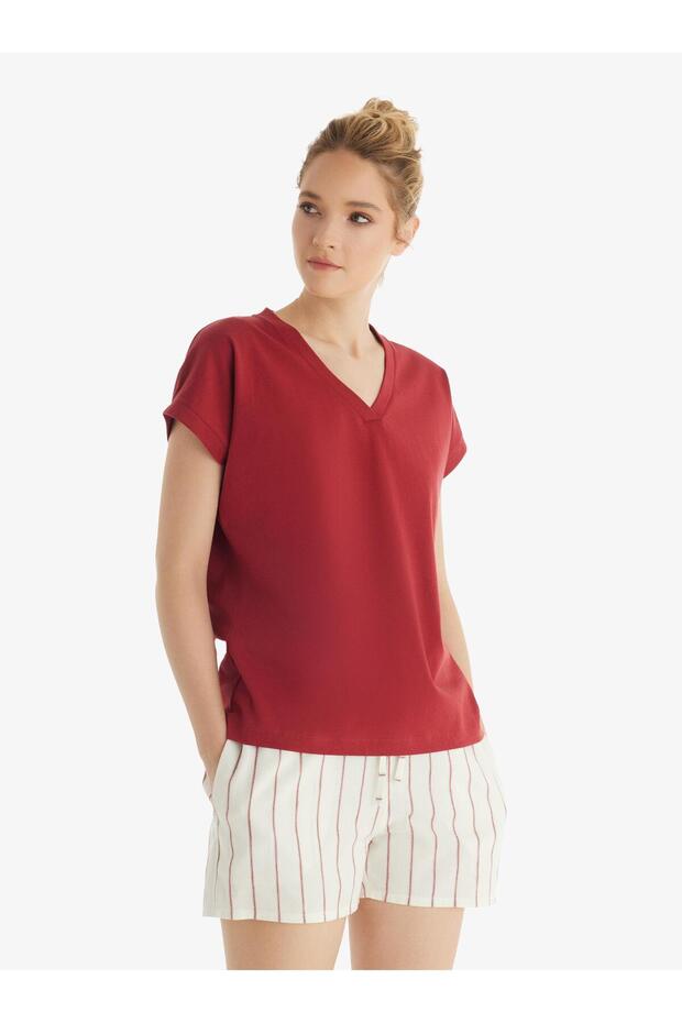 Women's Short Sleeve Shorts Burgundy Pajama Set 60553-59