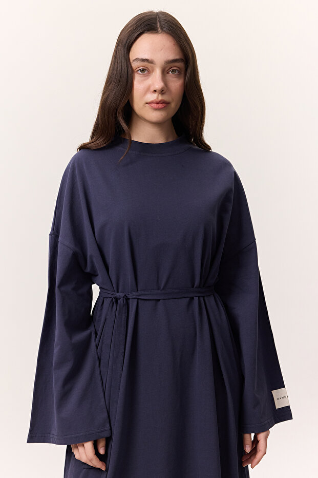 Rochie lungă oversize, confortabilă, bleumarin - 2