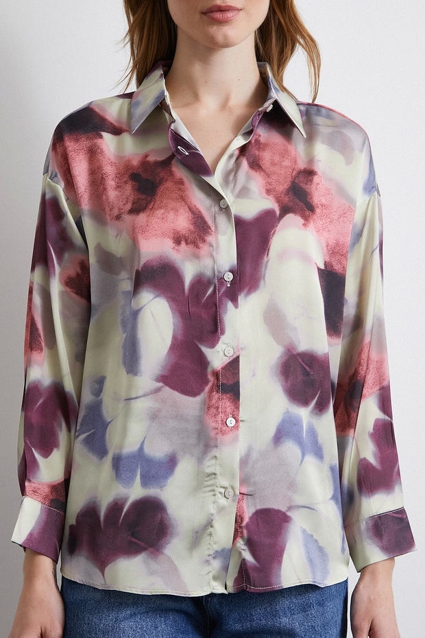 Batik Pattern Lilac Satin Shirt - 2