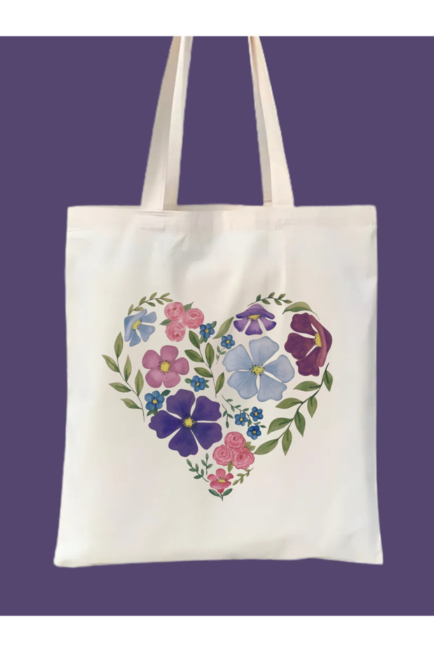 Heart and Flower Raw Cloth Tote Bag, Mother's Day Gift, Women's Gift, Pinterest Bag