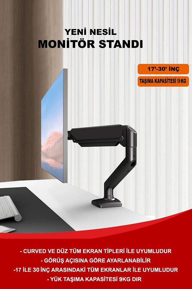 Yeni Nesil 17-30' Lcd Led Monitör Tutucu Kol Amortisörlü Vesa Monitör Standı 2-10 Kg - 1