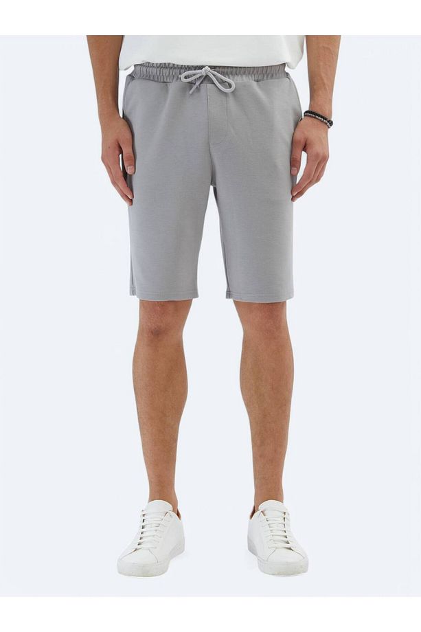 Gri Düz Örme Jogging Fit Spor Bermuda - 2