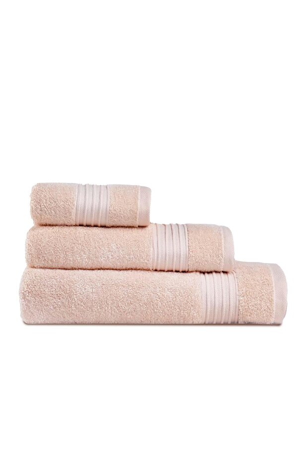 Venus 3-Piece Towel Set 100% Organic Cotton Stripe Bordered Powder
