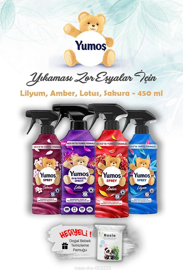 Yumoş Sprey Lotus, Sakura, Amber ve Lilyum 450 Ml Yıkanması Zor Eşyalar ve ROSIE - 1