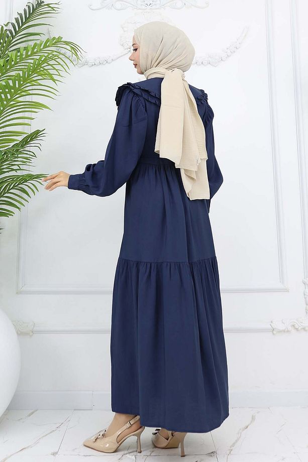 Bebe Yaka Önü Düğmeli Elbise Lacivert 2274 - 6