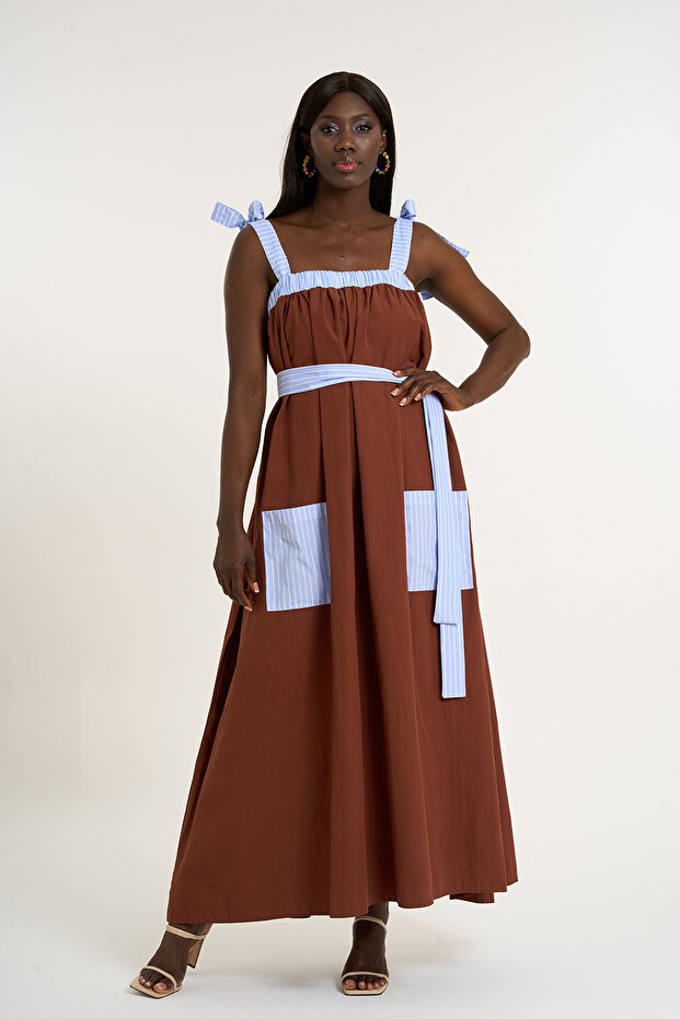 Askılı Uzun Poplin Elbise - 1