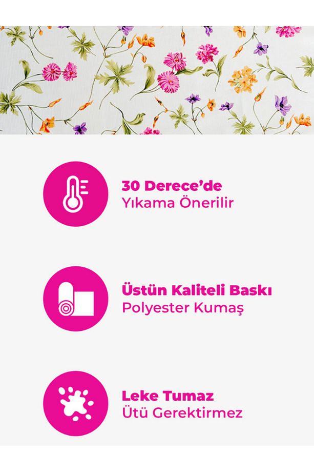 Baskılı Yıkanabilir Mutfak Bahçe Piknik Masa Örtüsü Pembe Çiçekli (140x140, 140x200) - 2