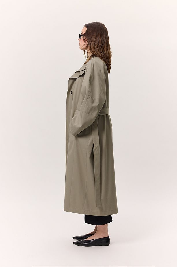 YÜKSEK YAKA OVERSIZE TRENÇKOT YEŞİL - 4