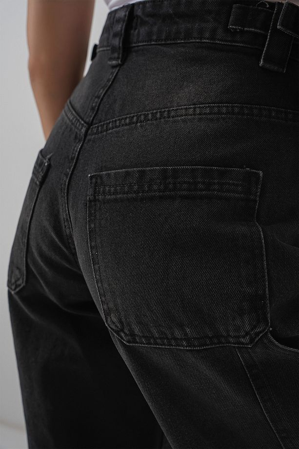 Kadın Yüksek Bel Kot Pantolon 6701 - Siyah - 8