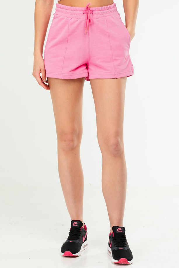 Pembe Oversize Basic Pamuklu Yandan Cep Yüksek Bel Kadın Şort SE0152 - 1